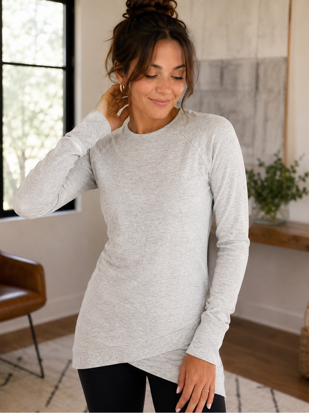 Athleta Gray Long Sleeve Tunic Top XXS Soft Stretch Athleisure